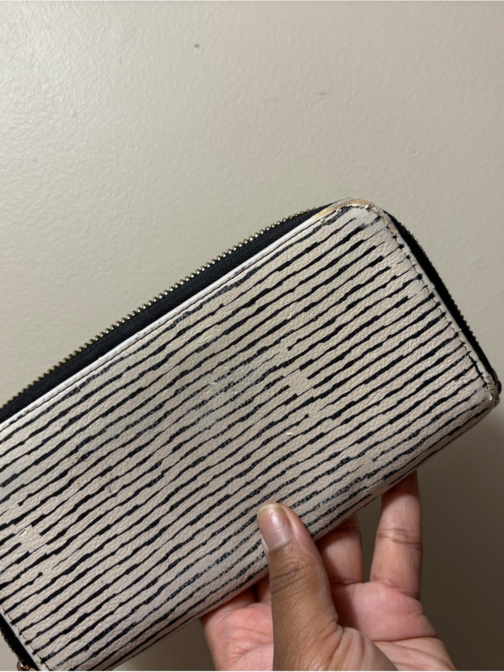 Black Zip-Around Wallet with Gold-Tone Accents